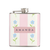 Personalized Pastel Stripes with Flower Pattern フラスク (正面)