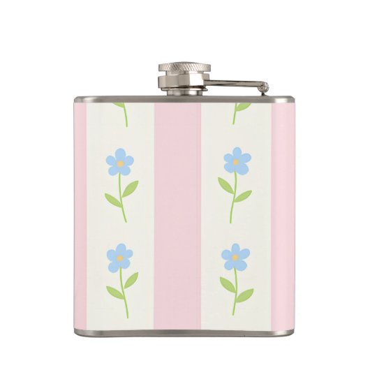 Personalized Pastel Stripes with Flower Pattern フラスク (裏面)