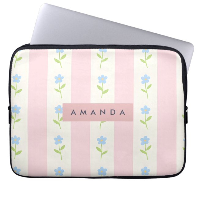 Personalized Pastel Stripes with Flower Pattern ラップトップスリーブ (正面)
