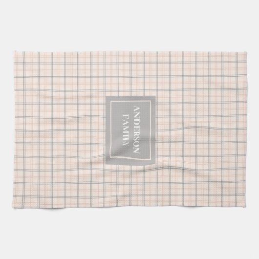 Personalized Pastel Towel Elegant Coral Grey Style キッチンタオル (横)