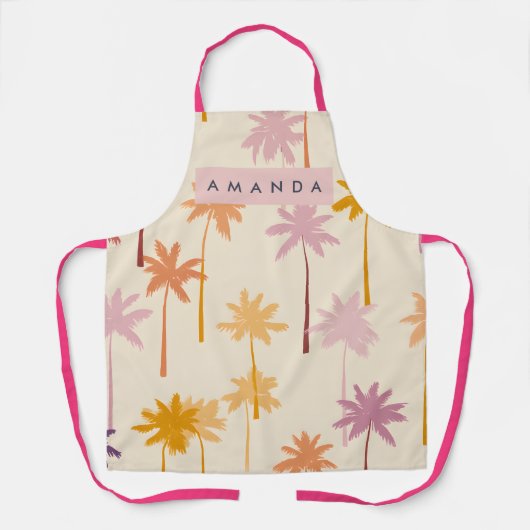 Personalized Pastel Tropical Sunset Palm Tree エプロン (正面)