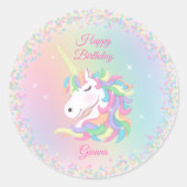 Personalized Pastel Unicorn Happy Birthday Sticker ラウンドシール (正面)