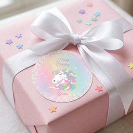 Personalized Pastel Unicorn Happy Birthday Sticker ラウンドシール
