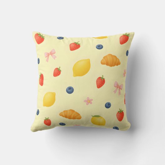 Personalized Pastel Yellow Breakfast Pattern クッション (裏面)