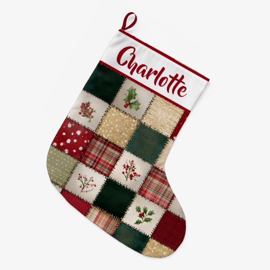 Personalized Patchwork Christmas Stocking  ラージクリスマスストッキング (正面 (吊り時))