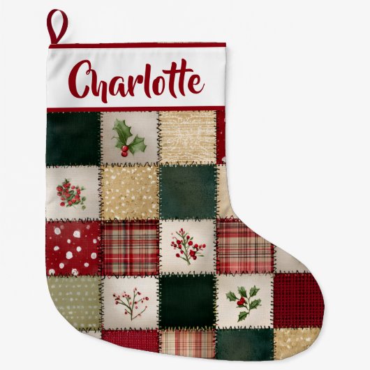Personalized Patchwork Christmas Stocking ラージクリスマスストッキング (正面)