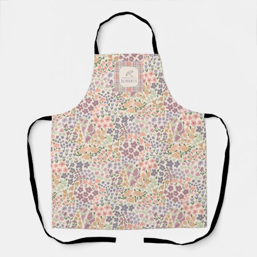 Personalized Patchwork Floral & Plaid Apron エプロン (正面)