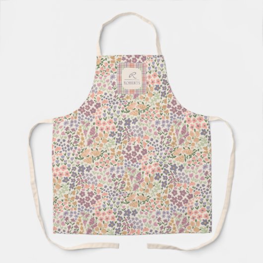 Personalized Patchwork Floral & Plaid Apron エプロン (正面)