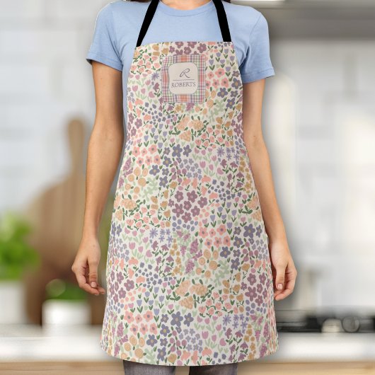 Personalized Patchwork Floral & Plaid Apron エプロン
