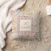 Personalized Patchwork Floral & Plaid Throw Pillow クッション (ブランケット)