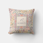 Personalized Patchwork Floral & Plaid Throw Pillow クッション (正面)