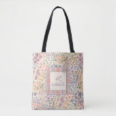 Personalized Patchwork Floral & Plaid Tote Bag トートバッグ (正面)