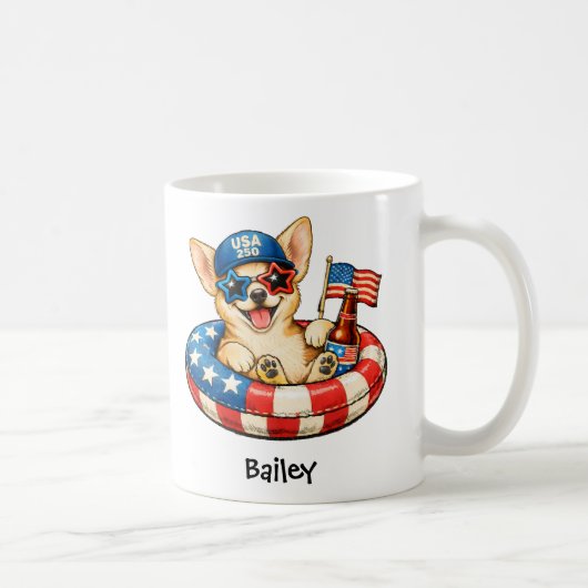 Personalized Patriotic 4th of July  Chihuahua コーヒーマグカップ (右)