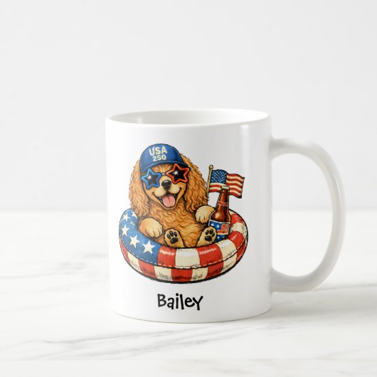 Personalized Patriotic 4th of July Cocker Spaniel コーヒーマグカップ (右)