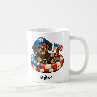 Personalized Patriotic 4th of July Dachshund Mug コーヒーマグカップ