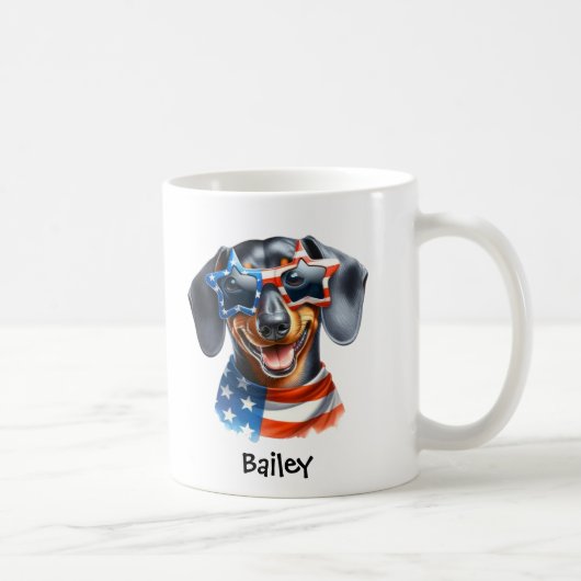Personalized Patriotic 4th of July Dachshund Mug コーヒーマグカップ (右)