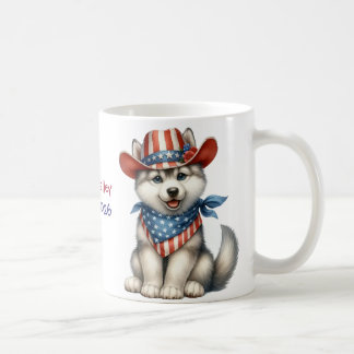 Personalized Patriotic 4th of July Siberian Husky コーヒーマグカップ