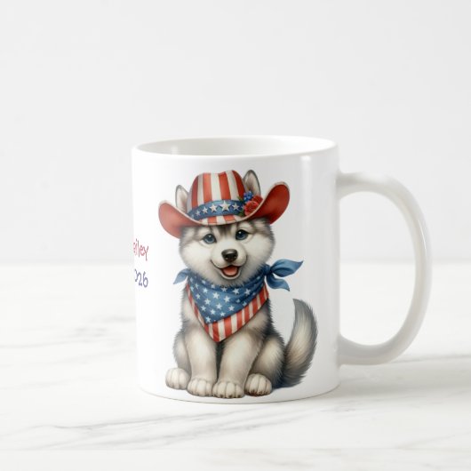 Personalized Patriotic 4th of July Siberian Husky コーヒーマグカップ (右)