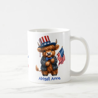Personalized Patriotic Baby Highland Cow コーヒーマグカップ