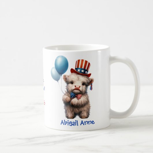 Personalized Patriotic Baby Highland Cow Coffee コーヒーマグカップ (右)