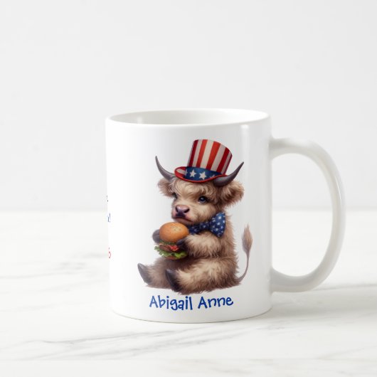 Personalized Patriotic Baby Highland Cow Coffee コーヒーマグカップ (右)