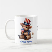 Personalized Patriotic Baby Highland Cow Coffee コーヒーマグカップ (左)