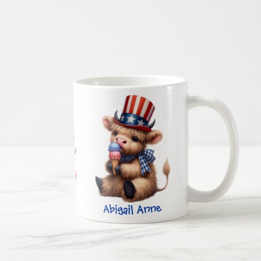 Personalized Patriotic Baby Highland Cow Coffee コーヒーマグカップ (右)