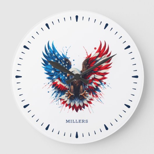 Personalized Patriotic Colors America Bold Eagle ラージ壁時計 (正面)