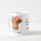 Personalized Patriotic Highland Cow コーヒーマグカップ (正面左)