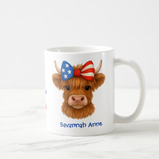 Personalized Patriotic Highland Cow コーヒーマグカップ