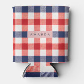 Personalized Patriotic Red, White & Blue Gingham 缶クーラー (正面)