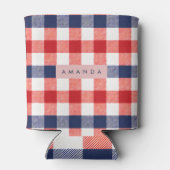 Personalized Patriotic Red, White & Blue Gingham 缶クーラー (裏面)