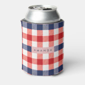 Personalized Patriotic Red, White & Blue Gingham 缶クーラー (缶裏面)