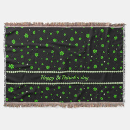 Personalized Pattern of green shamrocks with pearl スローブランケット