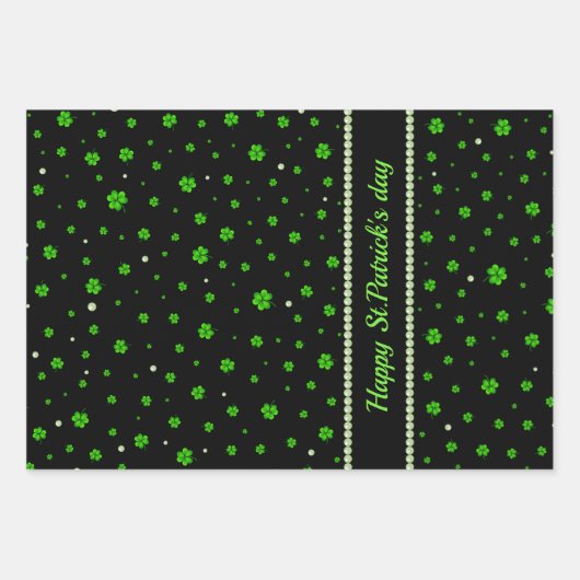Personalized Pattern of green shamrocks with pearl ラッピングペーパーシート (正面)