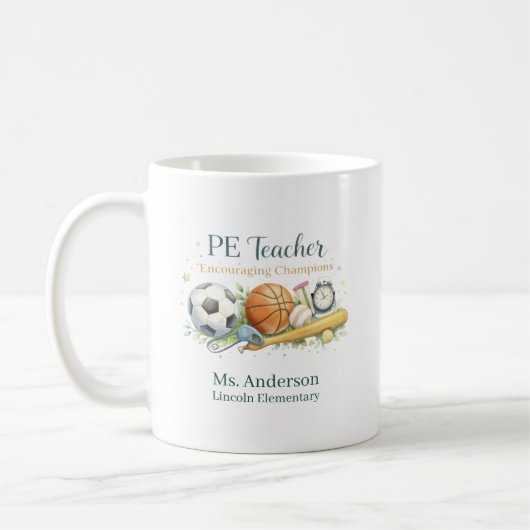Personalized PE Teacher Inspiring Active Minds コーヒーマグカップ (左)