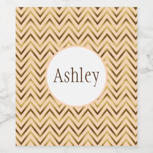 Personalized Peach and Gold Chevron Stripe ワインラベル (シングルラベル)