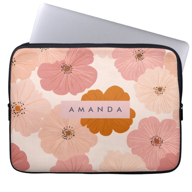 Personalized Peach and Pink Flower Print ラップトップスリーブ (正面)