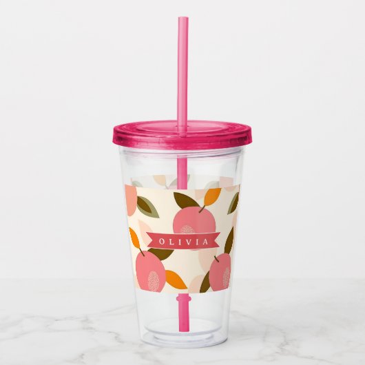 Personalized Peach Pattern Cute Retro Summer アクリルタンブラー (正面)