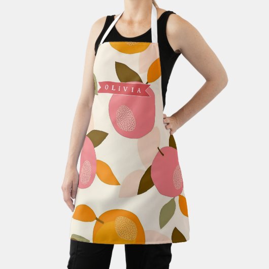 Personalized Peach Pattern Cute Retro Summer エプロン (インサイチュ)