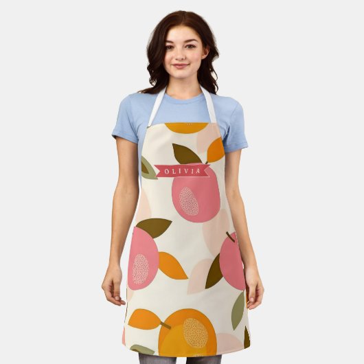 Personalized Peach Pattern Cute Retro Summer エプロン (着用した状態)