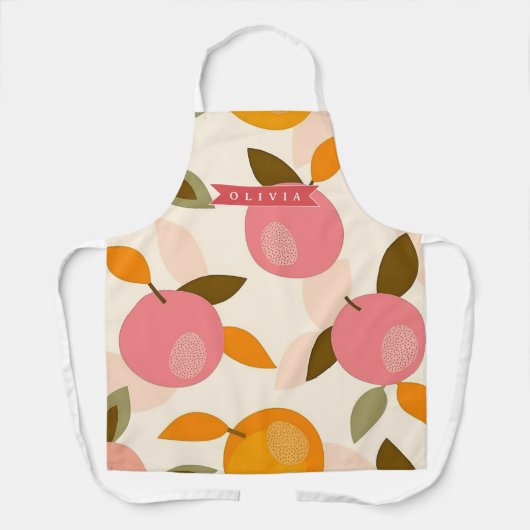 Personalized Peach Pattern Cute Retro Summer エプロン (正面)
