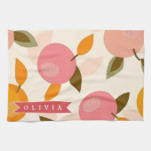 Personalized Peach Pattern Cute Retro Summer キッチンタオル (横)