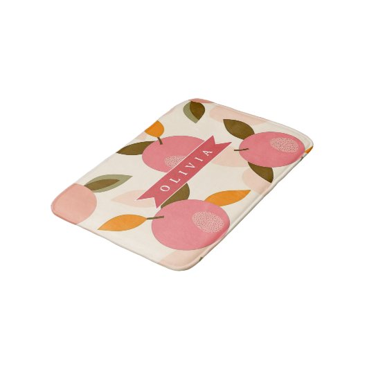 Personalized Peach Pattern Cute Retro Summer バスマット (アングル)
