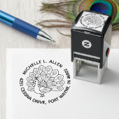 Personalized Peacock Round Return Address セルフインキングスタンプ