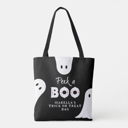 Personalized Peek A Boo Ghosts Trick or Treat トートバッグ (裏面)