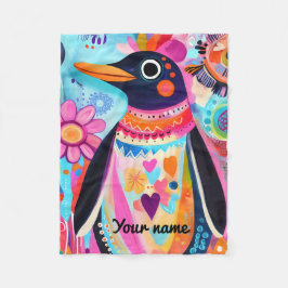 Personalized Penguin Blanket: Colorful Arctic  フリースブランケット