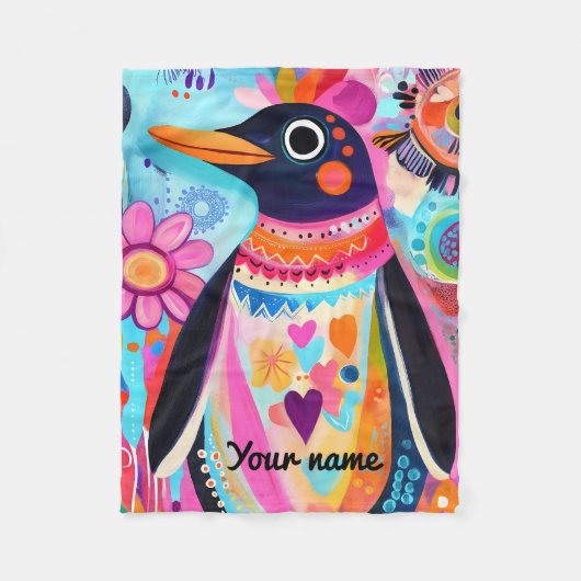 Personalized Penguin Blanket: Colorful Arctic  フリースブランケット (正面)