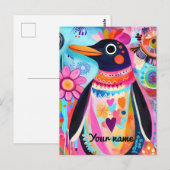 Personalized Penguin Card: Colorful Arctic ポストカード (正面/裏面)