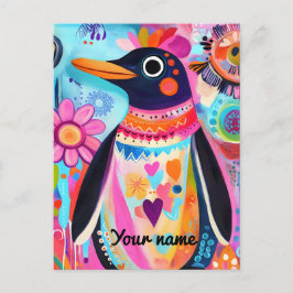 Personalized Penguin Card: Colorful Arctic ポストカード